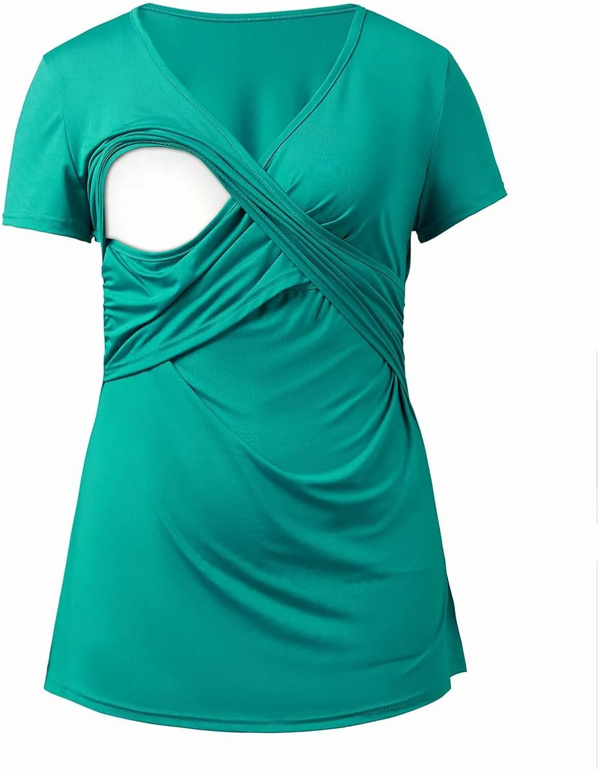 Women's Maternity Shirts Short Sleeve Pregnancy Tops Summer Blouses Casual Wrap V-Neck Ruched Pregnant Tunic Tee