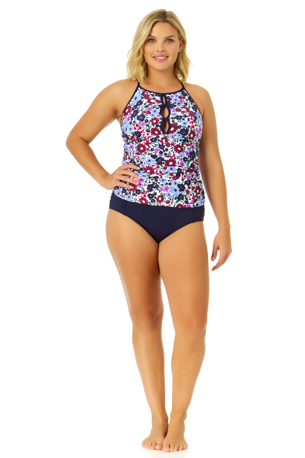 Women's Meadow Bouquet Cut-Out Boat Neck Tankini Swim Top