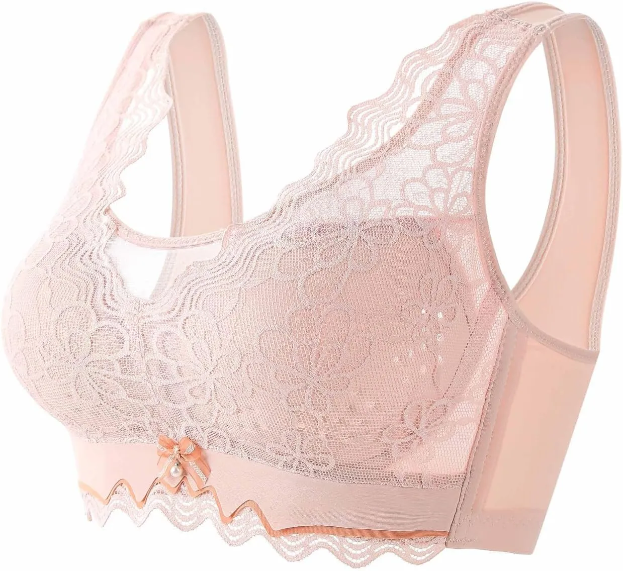 Women's Mesh Floral Lace Wirefree Bras Full Coverage No Underwire Everyday Comfortable Bra Seamless Push Up Bralettes