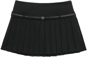 Women's Mid-Rise Office Pleated Mini Skirt