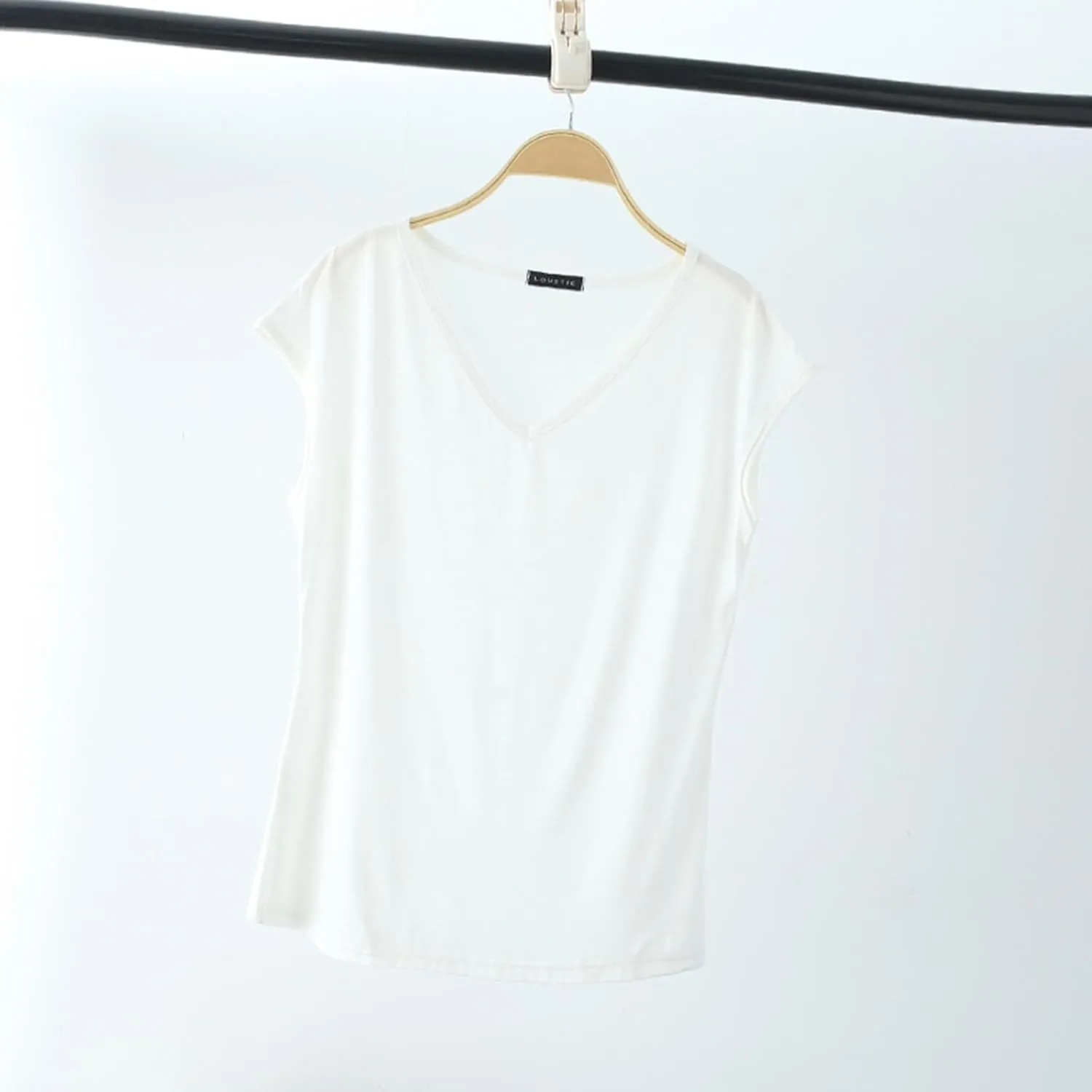 Womens Modal Tops Cap Sleeve V Neck T Shirt Ruched Slim Fit Basic Tees Lightweight Casual Summer Sleep Lounge Shirt