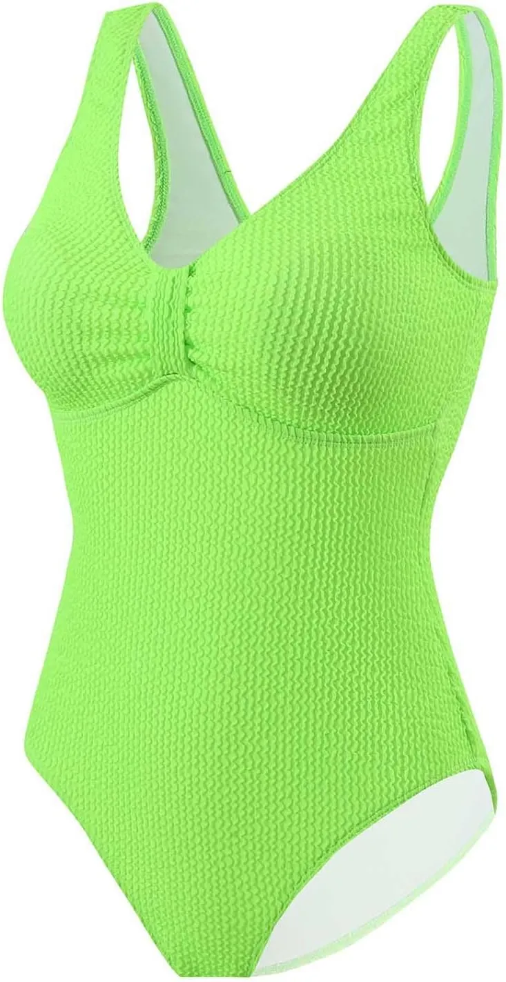 Womens Modest Swimsuits Fashion Solid V Neck Tummy Control Bathing Suits Backless Sexy Padded 2025 Summer Swimwear