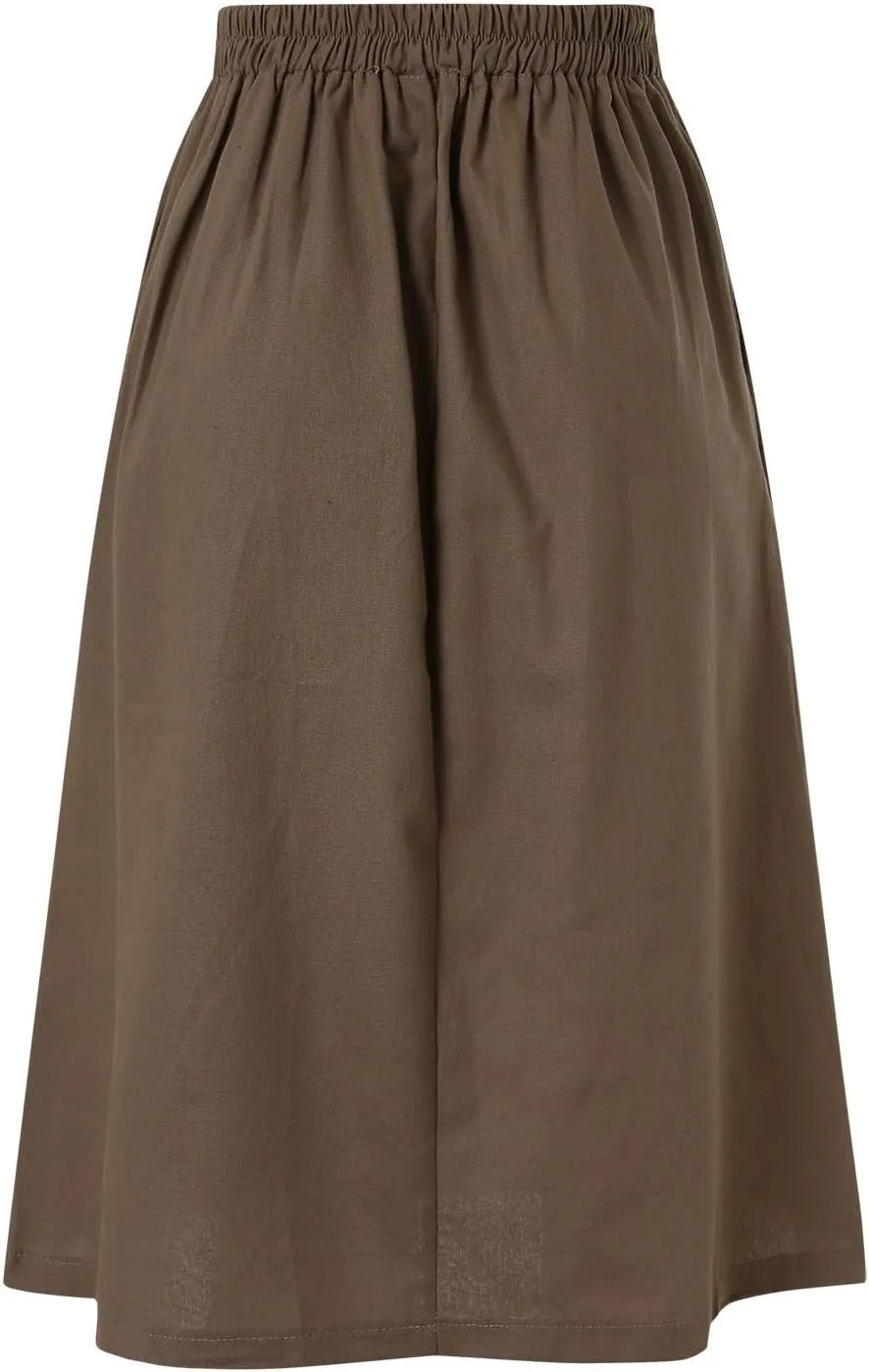 Women's New Casual A Line Dress Summer Cotton and Linen Medium Length Elastic Waist Large Swing Skirts for Women