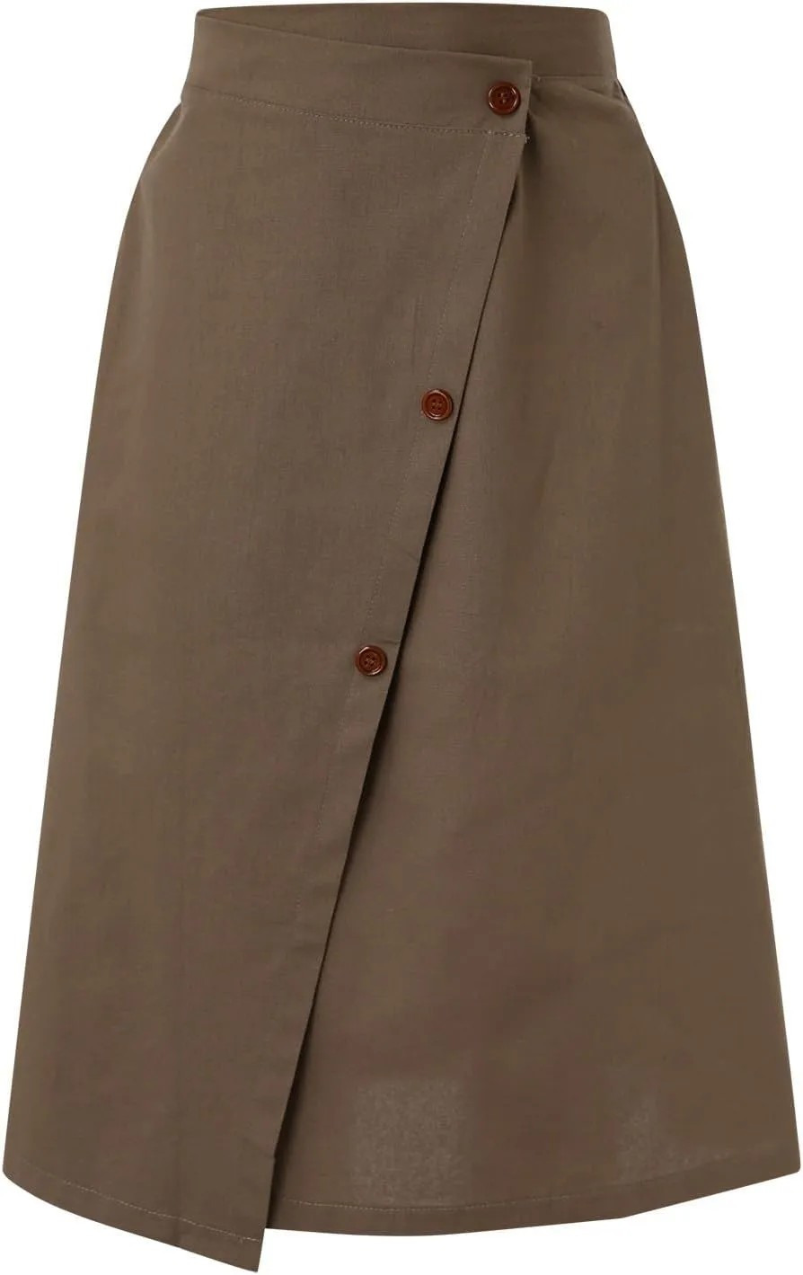 Women's New Casual A Line Dress Summer Cotton and Linen Medium Length Elastic Waist Large Swing Skirts for Women