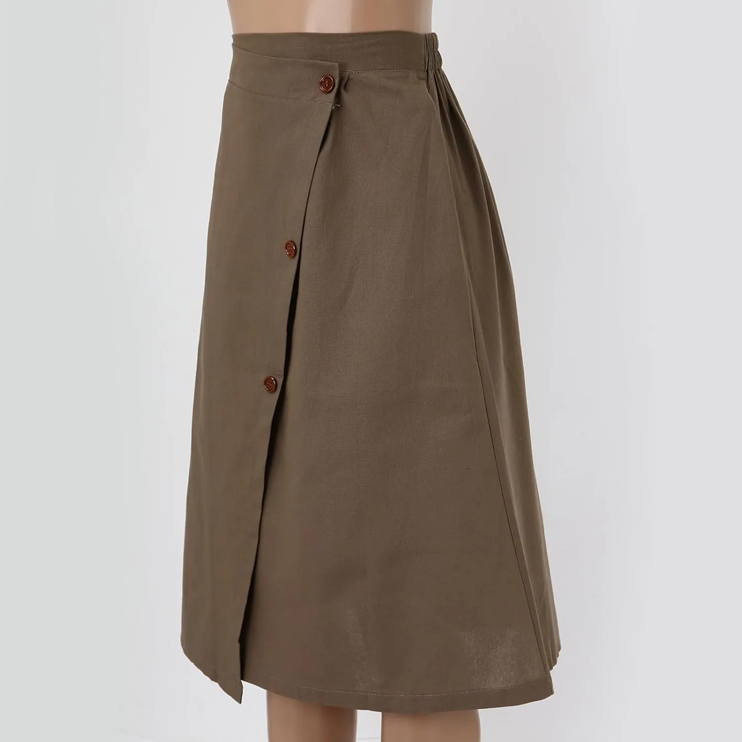 Women's New Casual A Line Dress Summer Cotton and Linen Medium Length Elastic Waist Large Swing Skirts for Women