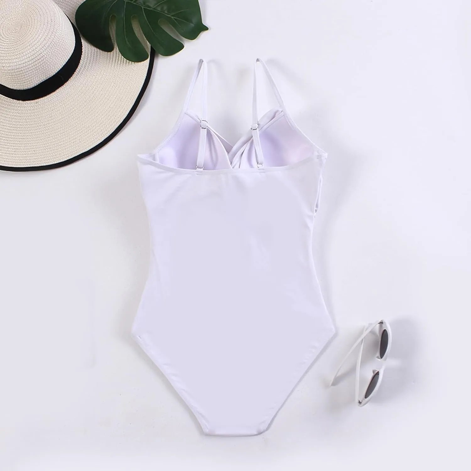Women's One Piece Ruched Swimwear Spaghetti Strap Swimsuits Tummy Control Backless Beach Bathing Suits