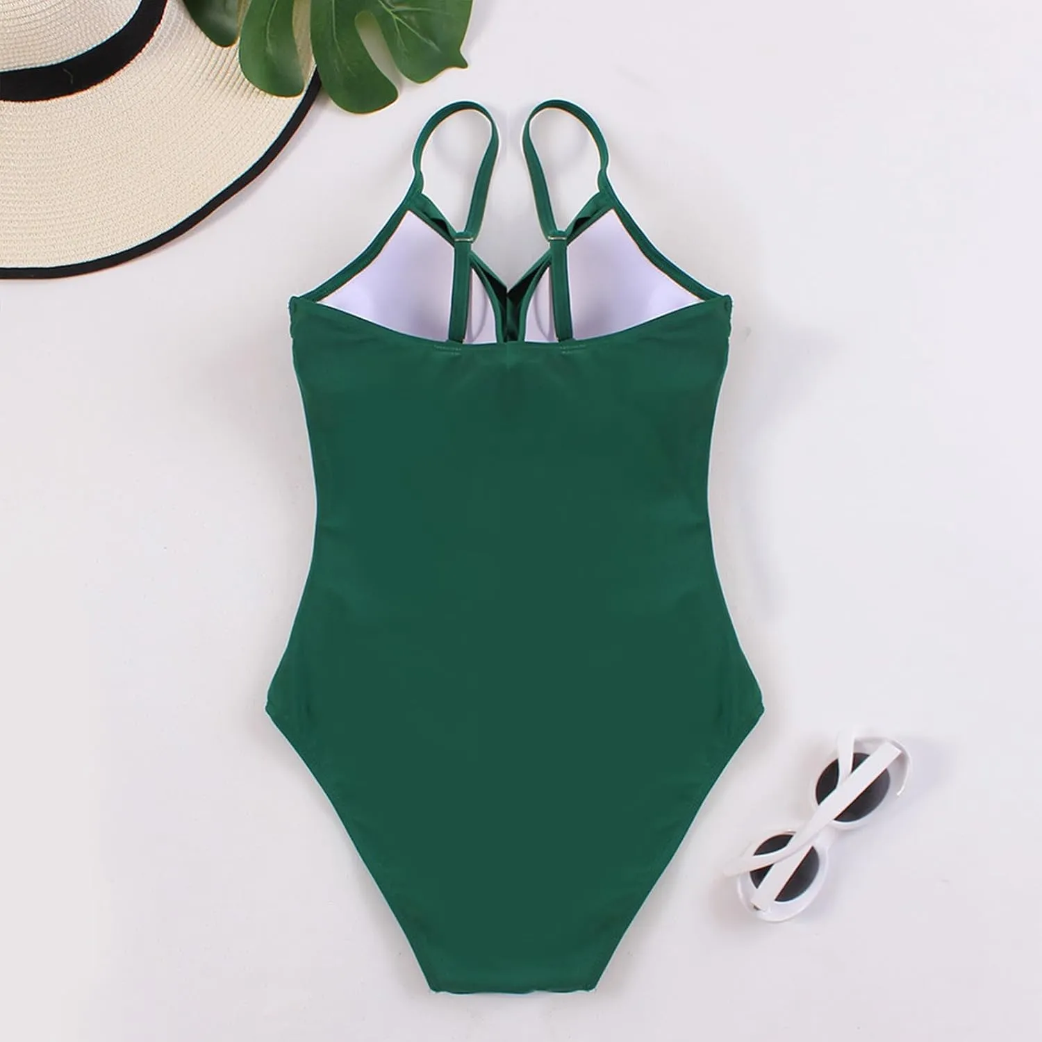 Women's One Piece Ruched Swimwear Spaghetti Strap Swimsuits Tummy Control Backless Beach Bathing Suits