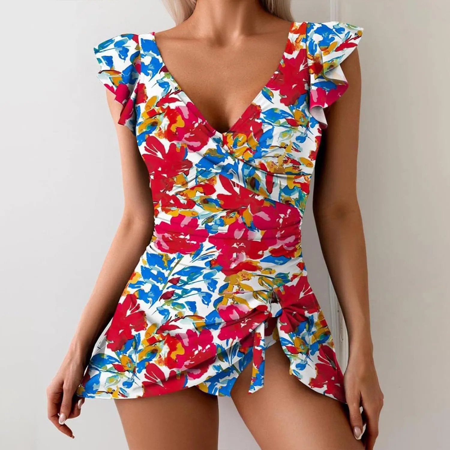 Womens One Piece Swimsuit Lace Print Split Solid Color Swimsuit Color Block One Piece Swim Suits Womens Tummy