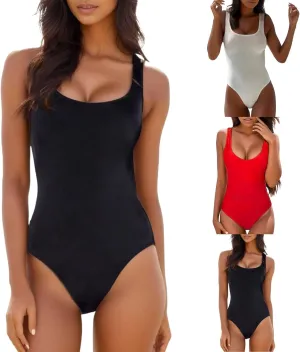 Women's one Piece Swimsuit Push Up Tummy Control Solid Color Slim Fit Backless Swimwear Athletic Training Bathing