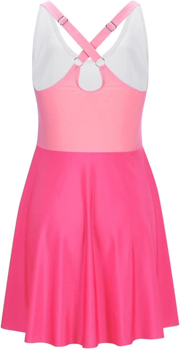 Womens One Piece Swimsuit Skirt Tummy Control Bathing Suit Color Block Swim Dress Swimwear with Pockets 2025 Summer