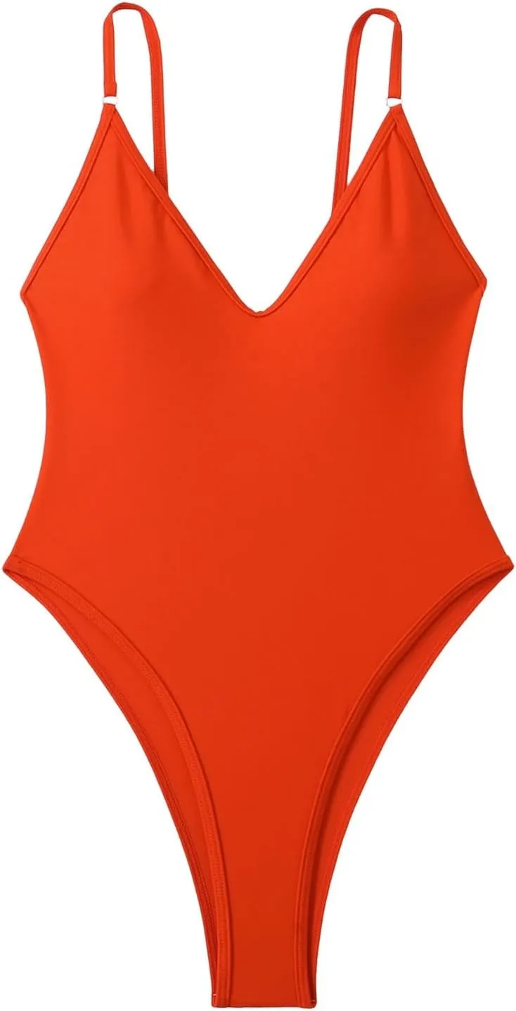 Women's One Piece Swimsuit Tummy Control Ruched Bathing Suit Deep V Neck Criss Cross Backless Swimwear 2025