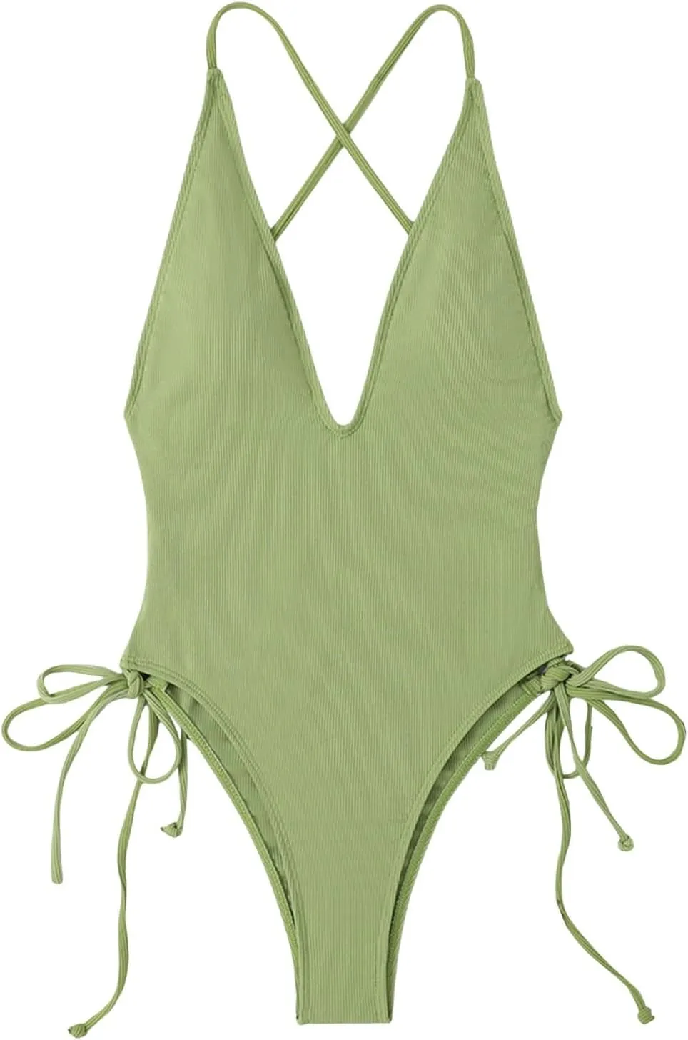 Women's One Piece Swimsuit Tummy Control Ruched Bathing Suit Deep V Neck Criss Cross Backless Swimwear 2025