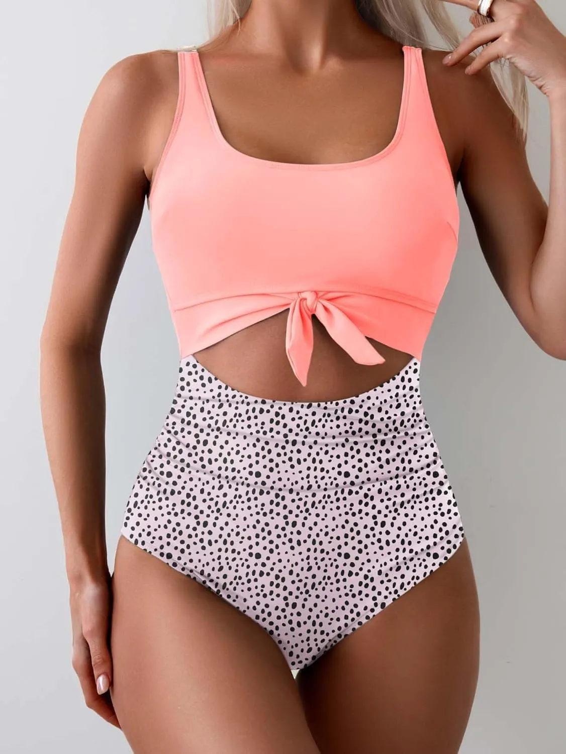 Women's One Piece Swimsuit Tummy Control Slimming Bathing Suit Cutout Tie Knot Swimwear