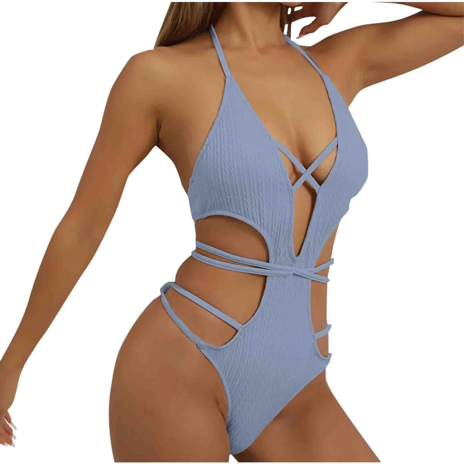 Women's One Piece Swimsuit Tummy Control Slimming Bathing Suits V Neck Cut Out Cross Backless Swimwear Sexy Monokini