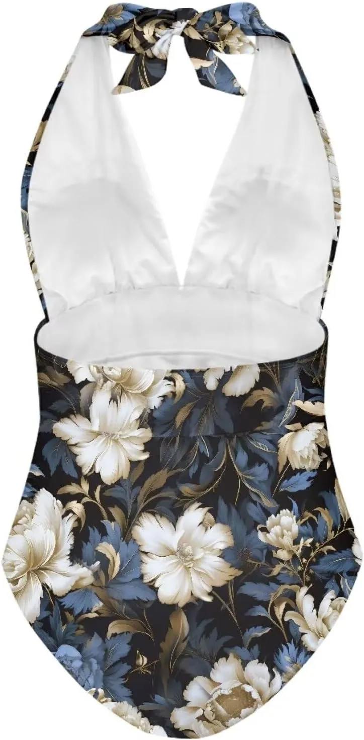 Women's One Piece Swimsuit V Neck Cross Back Swimwear Trendy Summer Beach Wear