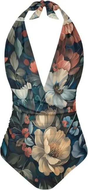 Women's One Piece Swimsuit V Neck Cross Back Swimwear Trendy Summer Beach Wear