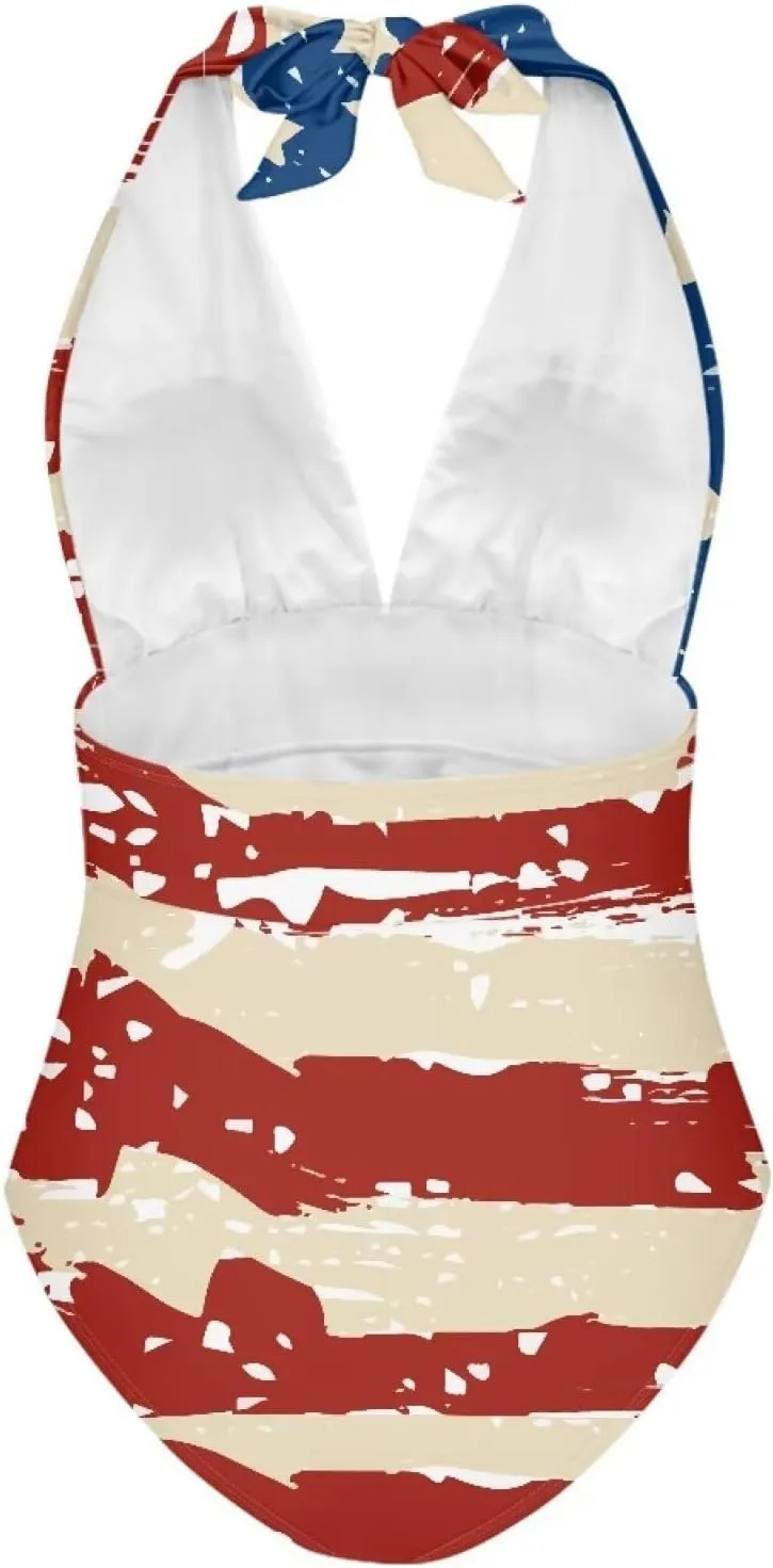 Women's One Piece Swimsuit V Neck Cross Back Swimwear Trendy Summer Beach Wear