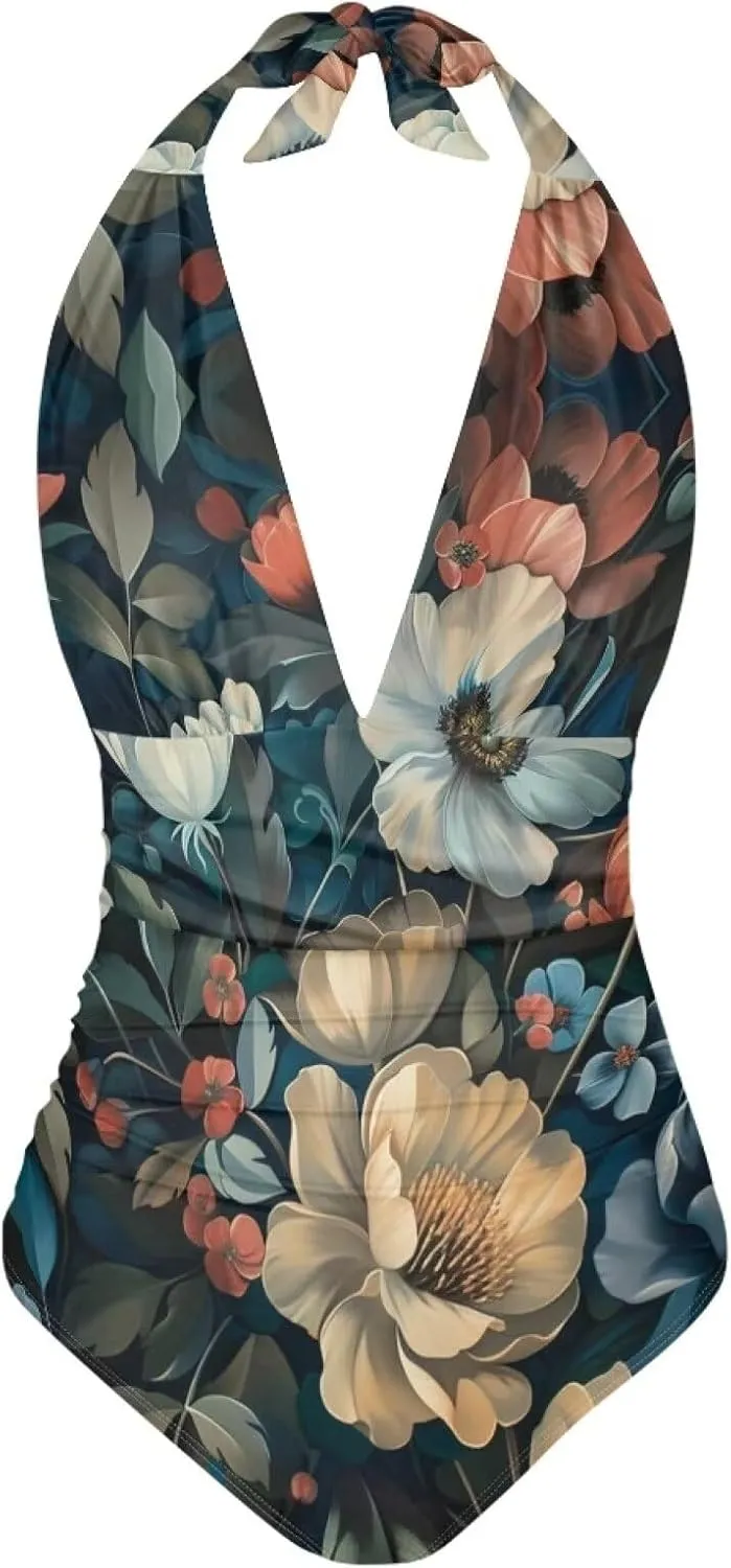 Women's One Piece Swimsuit V Neck Cross Back Swimwear Trendy Summer Beach Wear