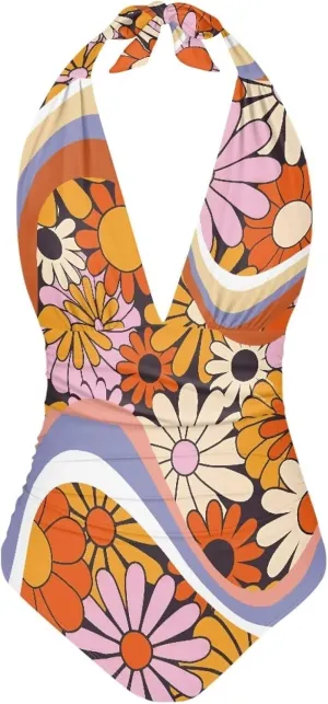 Women's One Piece Swimsuit V Neck Cross Back Swimwear Trendy Summer Beach Wear