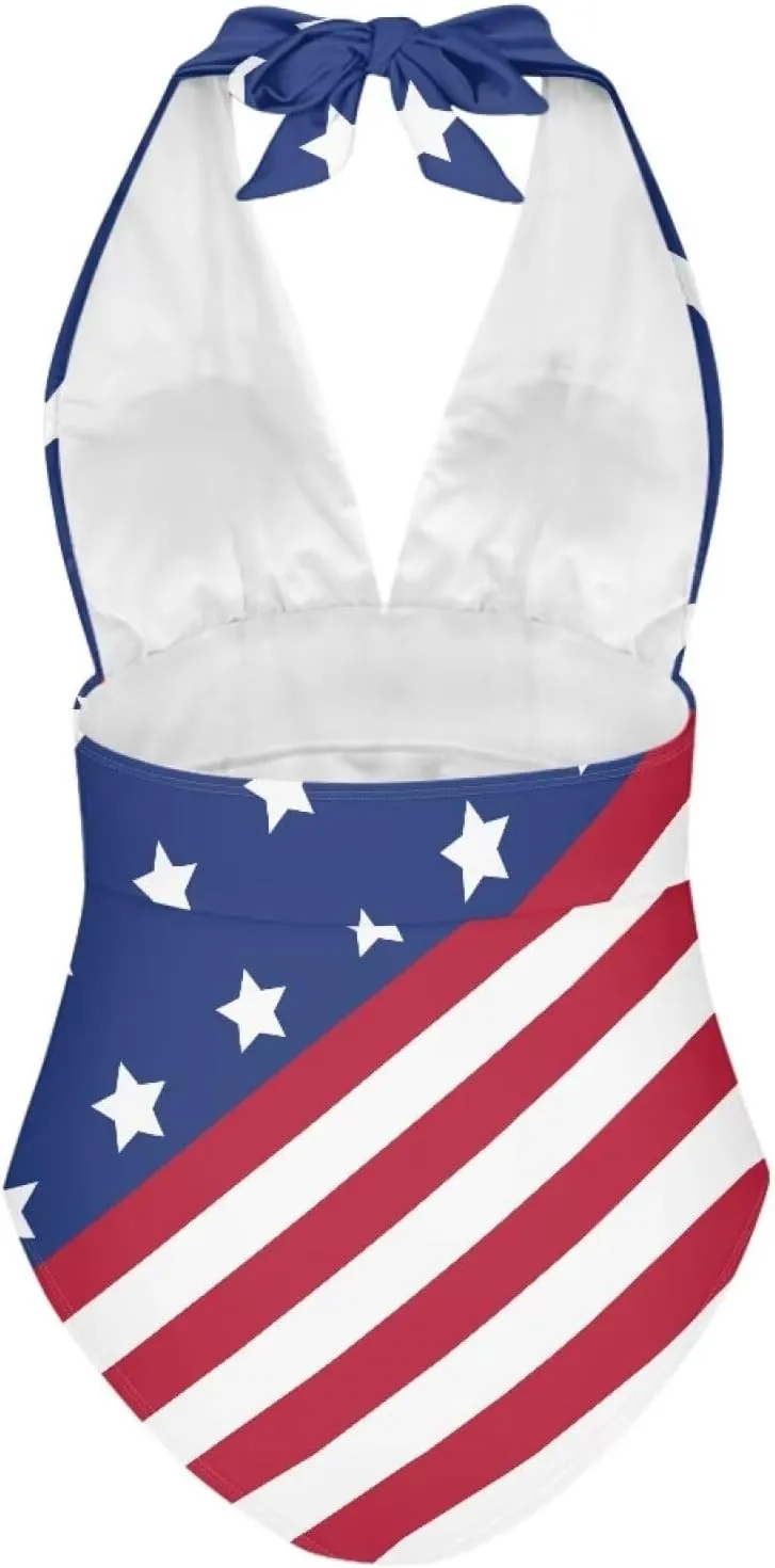 Women's One Piece Swimsuit V Neck Cross Back Swimwear Trendy Summer Beach Wear