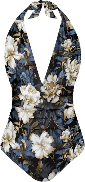 Women's One Piece Swimsuit V Neck Cross Back Swimwear Trendy Summer Beach Wear