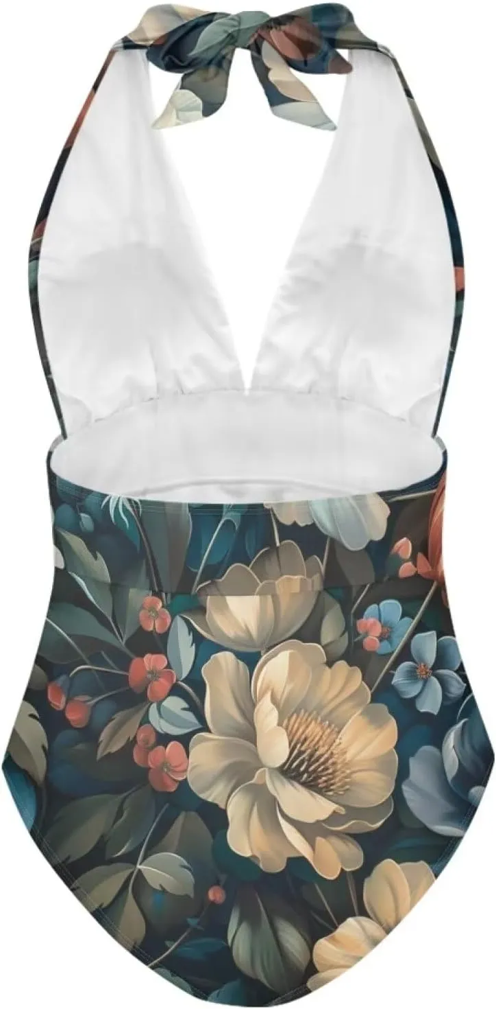 Women's One Piece Swimsuit V Neck Cross Back Swimwear Trendy Summer Beach Wear