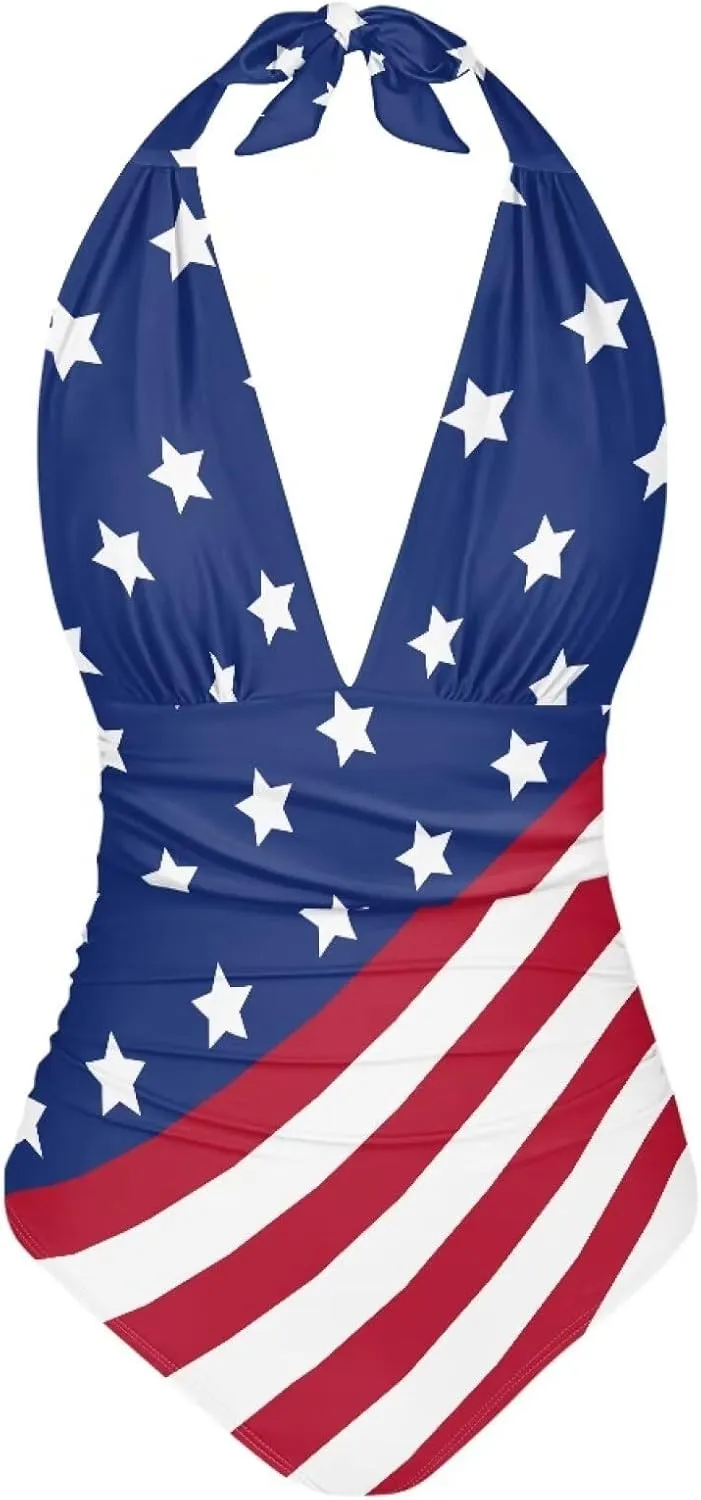Women's One Piece Swimsuit V Neck Cross Back Swimwear Trendy Summer Beach Wear