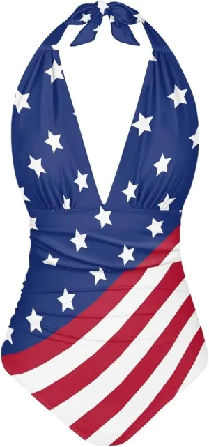 Women's One Piece Swimsuit V Neck Cross Back Swimwear Trendy Summer Beach Wear