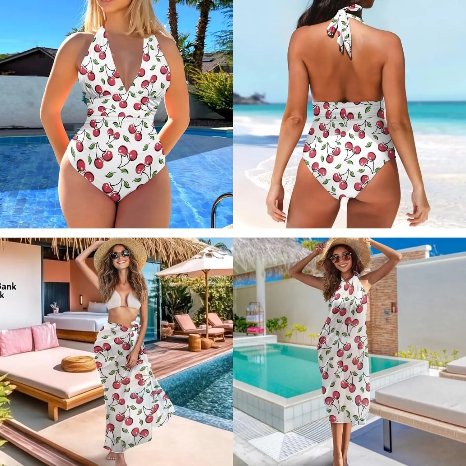 Women's One Piece Swimsuit with Matching Cover Up Sets Sexy Cute Tummy Control High Waisted Halter Bathing Suit