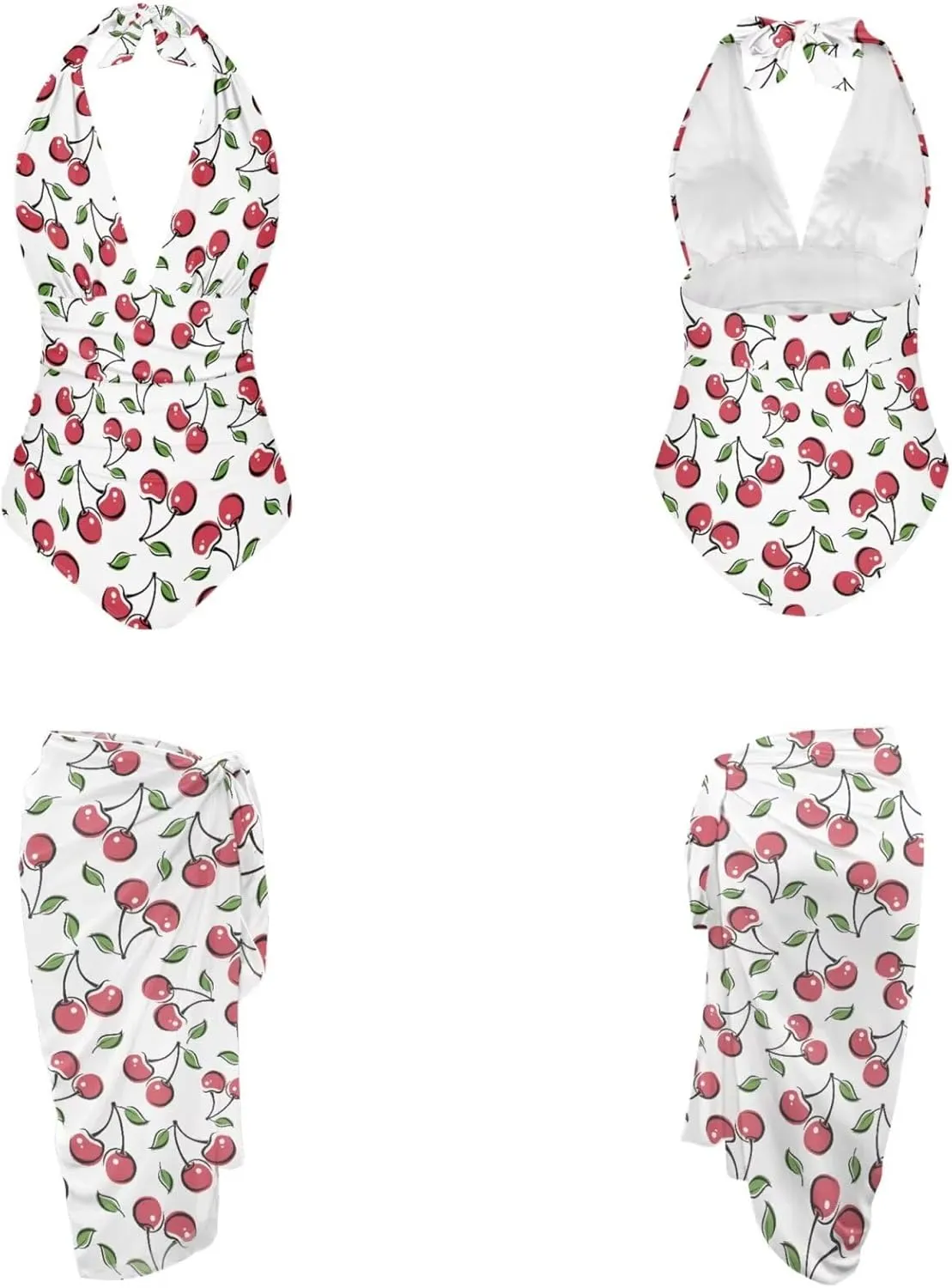 Women's One Piece Swimsuit with Matching Cover Up Sets Sexy Cute Tummy Control High Waisted Halter Bathing Suit