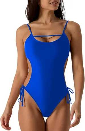Women's One Piece Swimsuits Cut Out Strap Swimwear Tummy Control Monokini Backless Bathing Suit Sexy