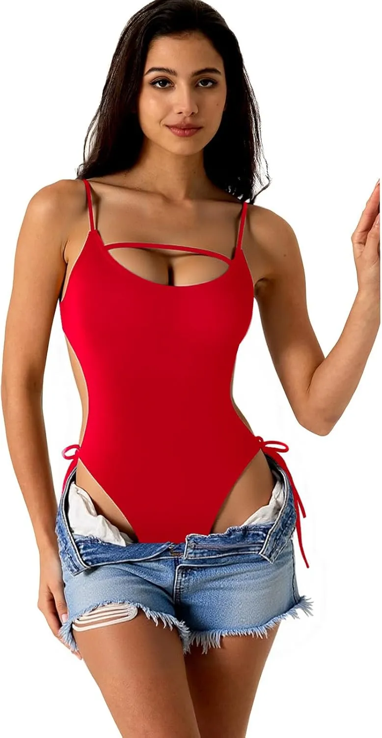 Women's One Piece Swimsuits Cut Out Strap Swimwear Tummy Control Monokini Backless Bathing Suit Sexy