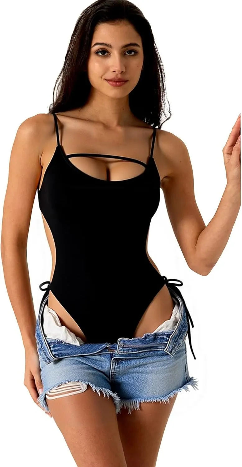 Women's One Piece Swimsuits Cut Out Strap Swimwear Tummy Control Monokini Backless Bathing Suit Sexy