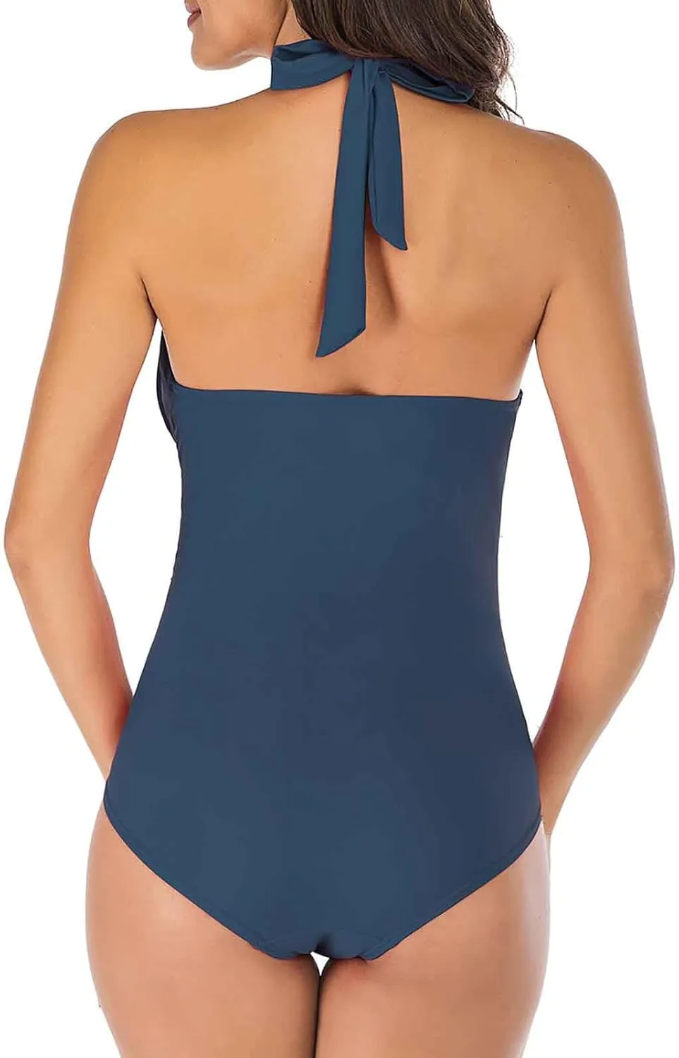 Women's One Piece Swimsuits High Neck Halter Tummy Control Bathing Suits Solid Slimming Backless 1 Piece Swimwear