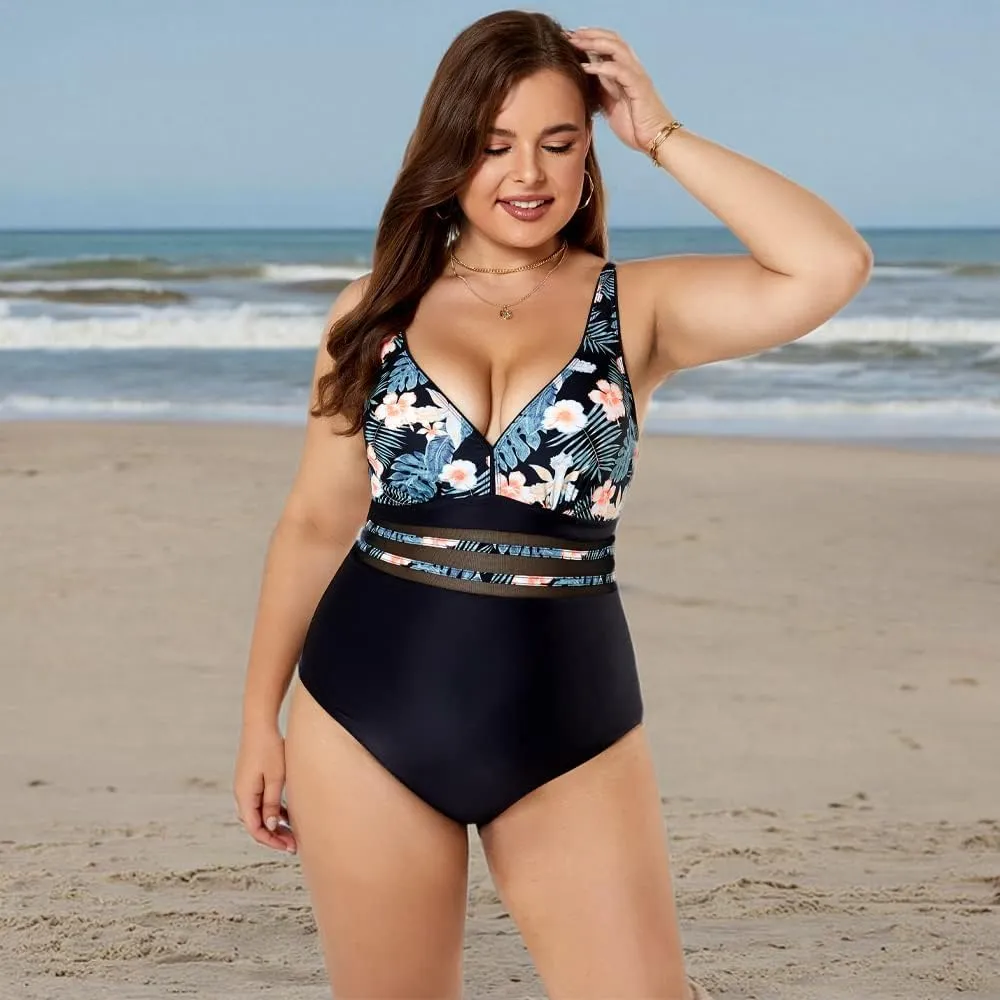 Women's One-Piece Swimsuits Plus Size Monokini Bathing Suits Tummy Control Swimwear Backless Bathing Suit