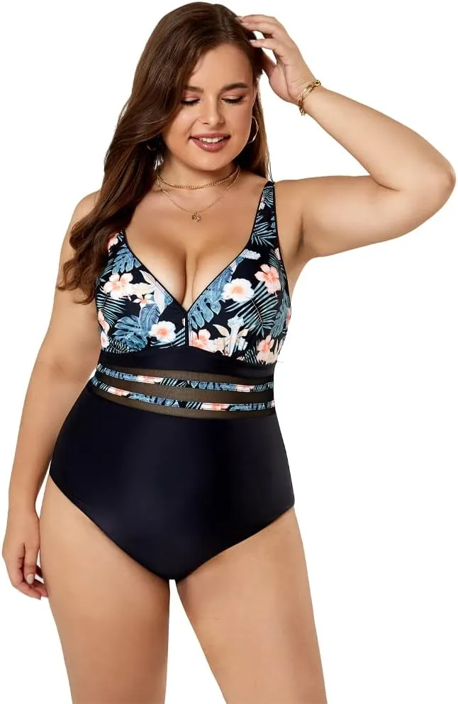 Women's One-Piece Swimsuits Plus Size Monokini Bathing Suits Tummy Control Swimwear Backless Bathing Suit