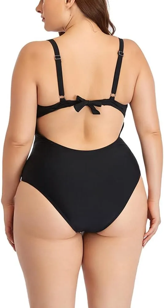 Women's One-Piece Swimsuits Plus Size Monokini Bathing Suits Tummy Control Swimwear Backless Bathing Suit