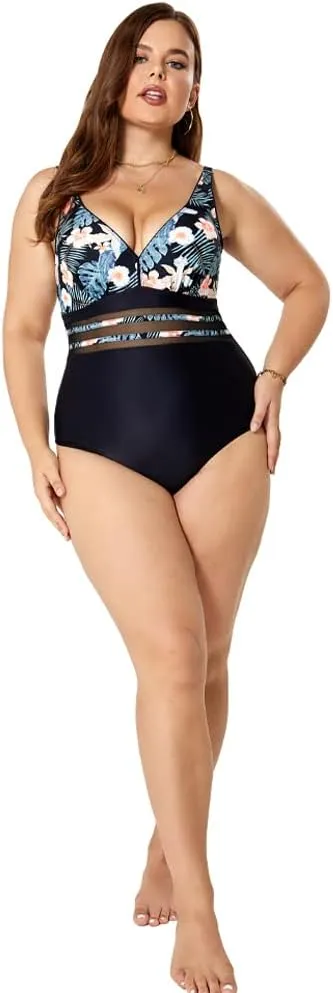 Women's One-Piece Swimsuits Plus Size Monokini Bathing Suits Tummy Control Swimwear Backless Bathing Suit