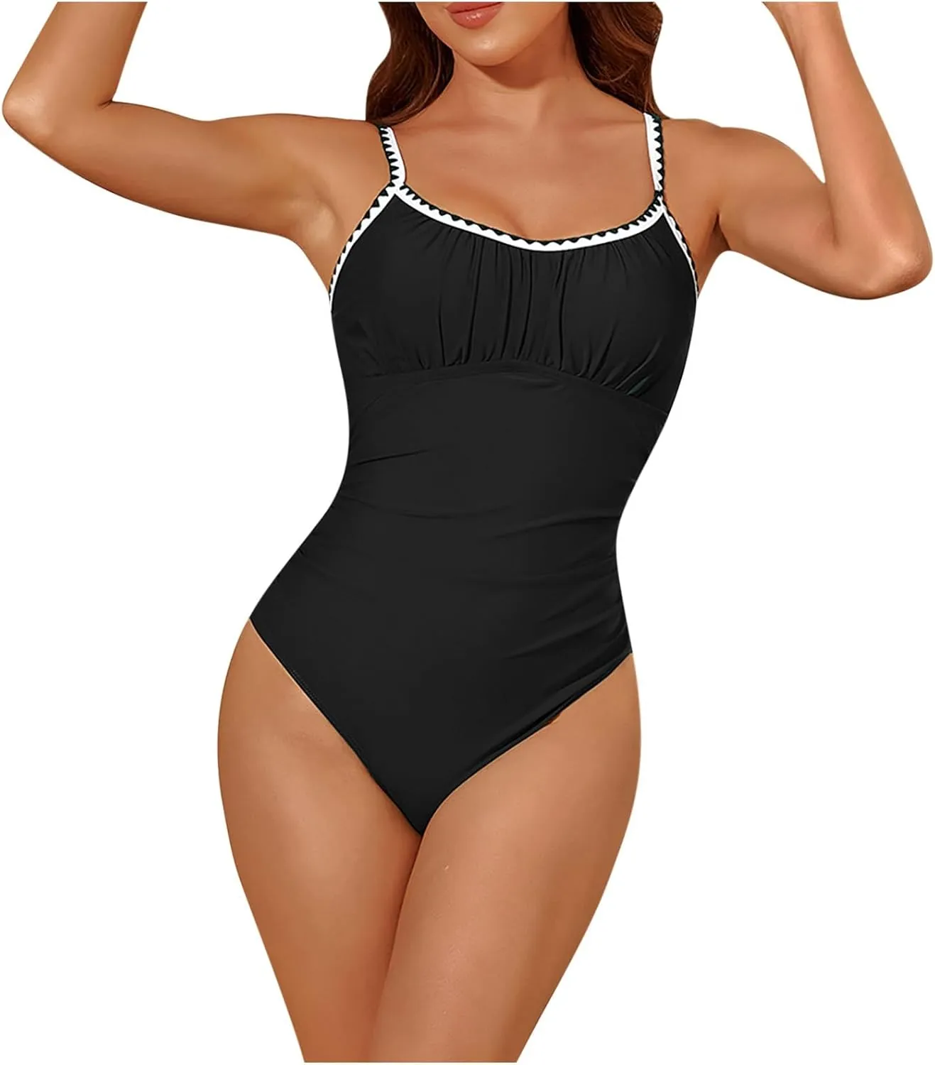 Womens One Piece Swimsuits Push Up Slimming Tummy Control Bathing Suits Wave Trim Spaghetti Straps Cute Swimwear 2025