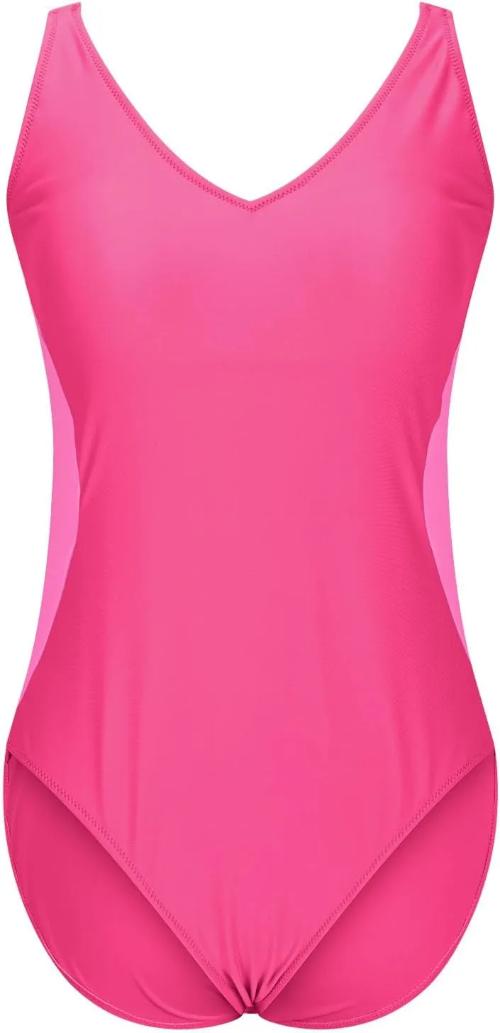 Womens One Piece Swimsuits Tummy Control Bathing Suit Solid Color Swimwear Backless Swimsuits Modest Bathing Suit