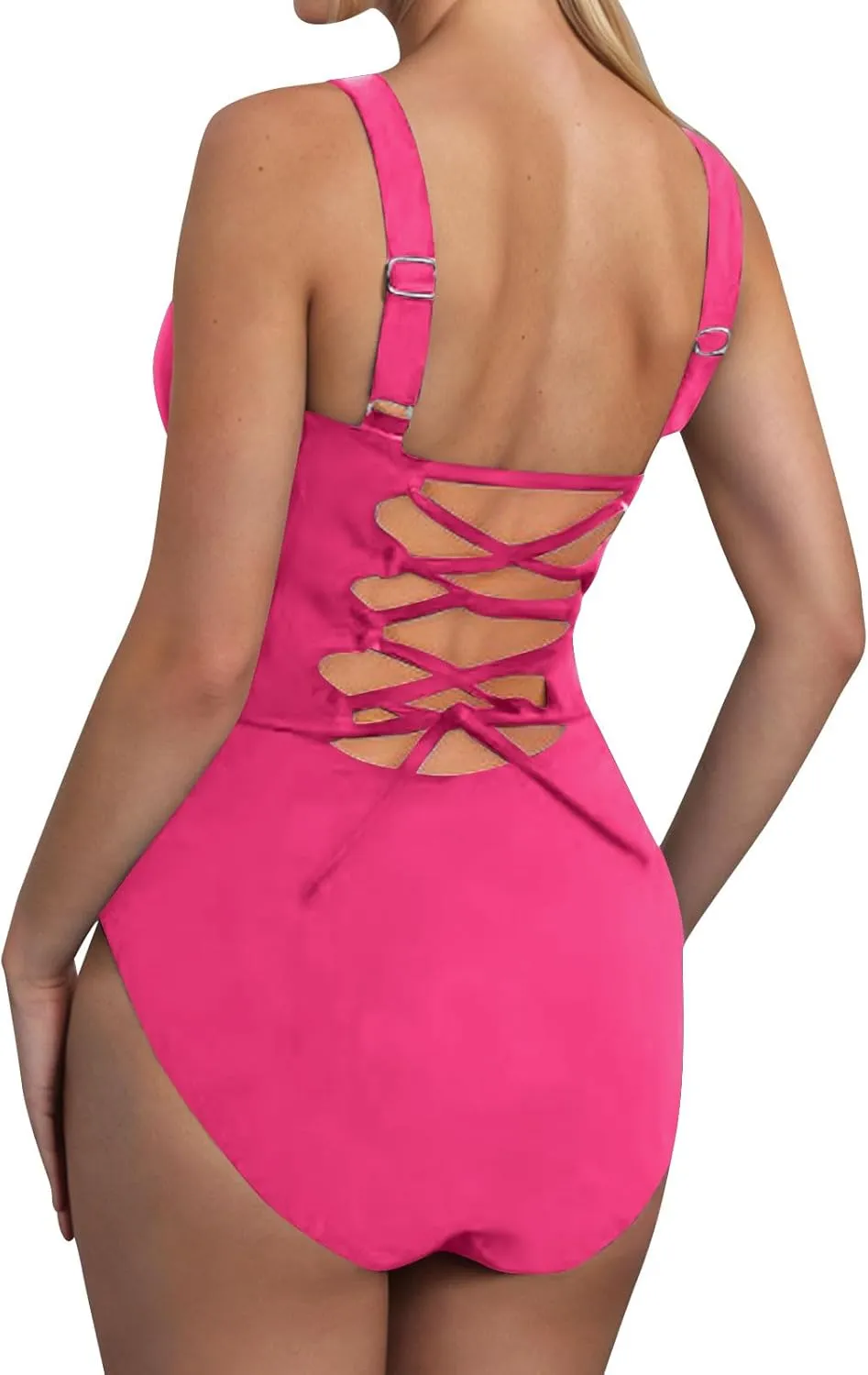 Womens One Piece Swimsuits Tummy Control Bathing Suit Solid Color Swimwear Backless Swimsuits Modest Bathing Suit