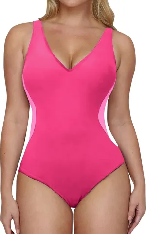 Womens One Piece Swimsuits Tummy Control Bathing Suit Solid Color Swimwear Backless Swimsuits Modest Bathing Suit
