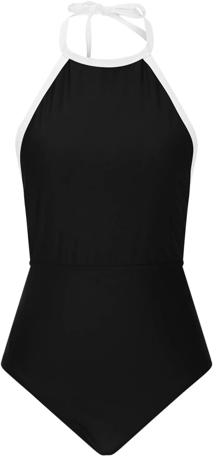 Womens One Piece Swimsuits Tummy Control Bathing Suits Halter Neck Swimming Suits Backless Monokini Sexy Swimwear