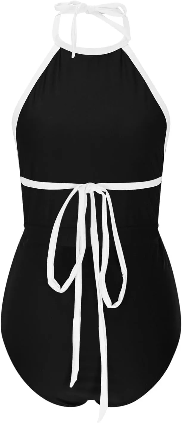 Womens One Piece Swimsuits Tummy Control Bathing Suits Halter Neck Swimming Suits Backless Monokini Sexy Swimwear