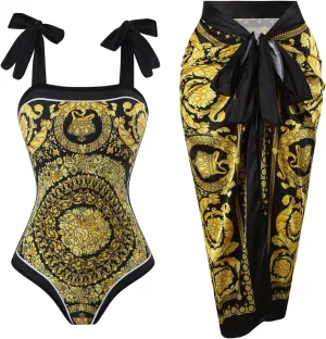 Women's One-Piece Swimsuits with Beach Cover Up Retro Swimsuit for Women with Cover Up Bathing Suits for Women