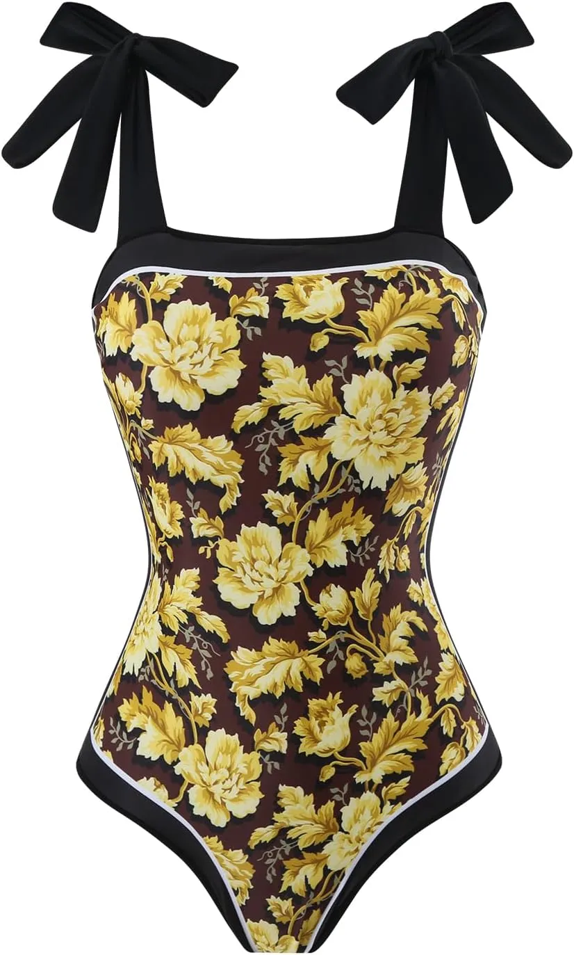 Women's One-Piece Swimsuits with Beach Cover Up Retro Swimsuit for Women with Cover Up Bathing Suits for Women
