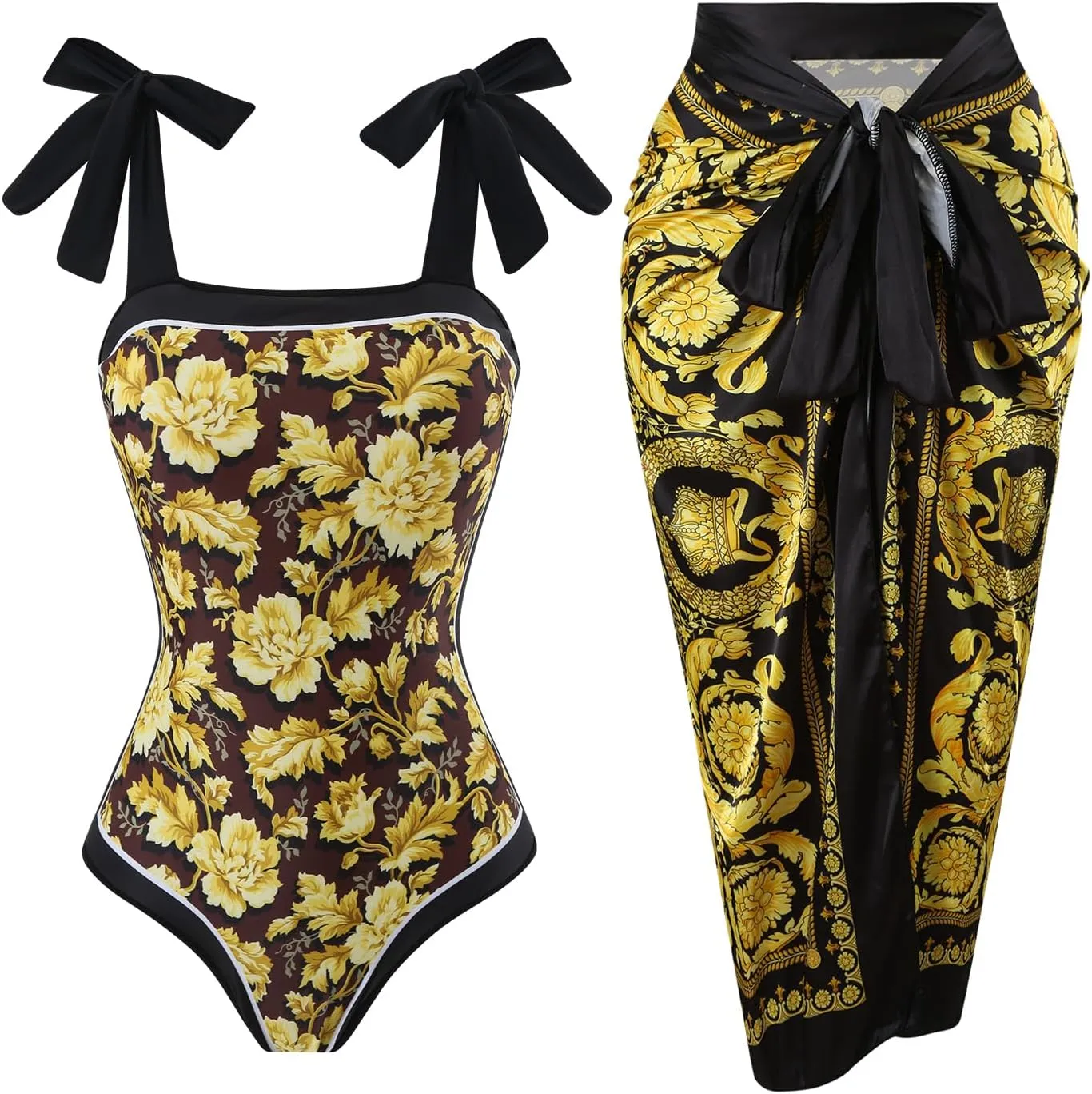 Women's One-Piece Swimsuits with Beach Cover Up Retro Swimsuit for Women with Cover Up Bathing Suits for Women