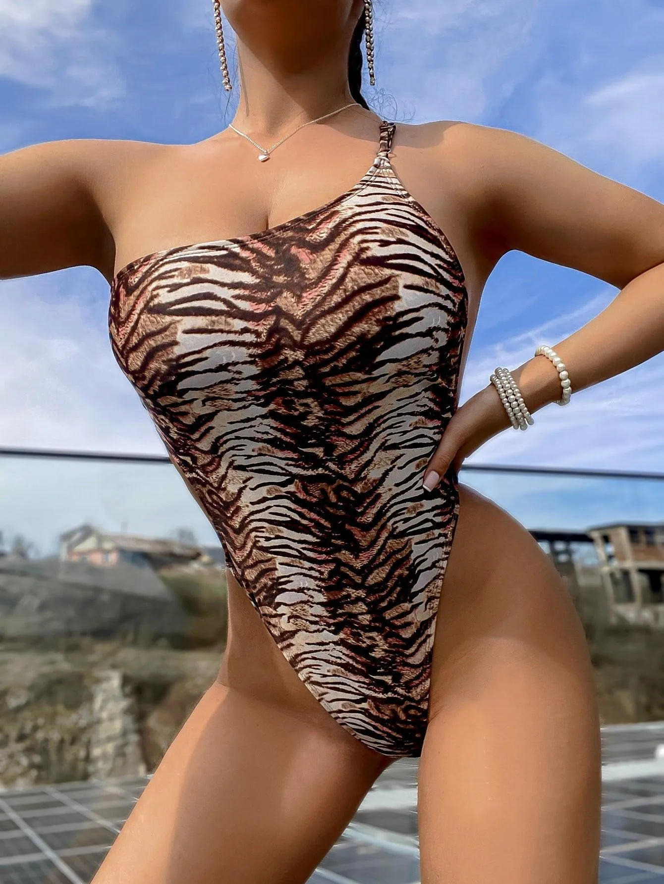 Women's One-Shoulder Leopard Print Swimsuit - GFIT SPORTS Sexy One Piece Swimwear