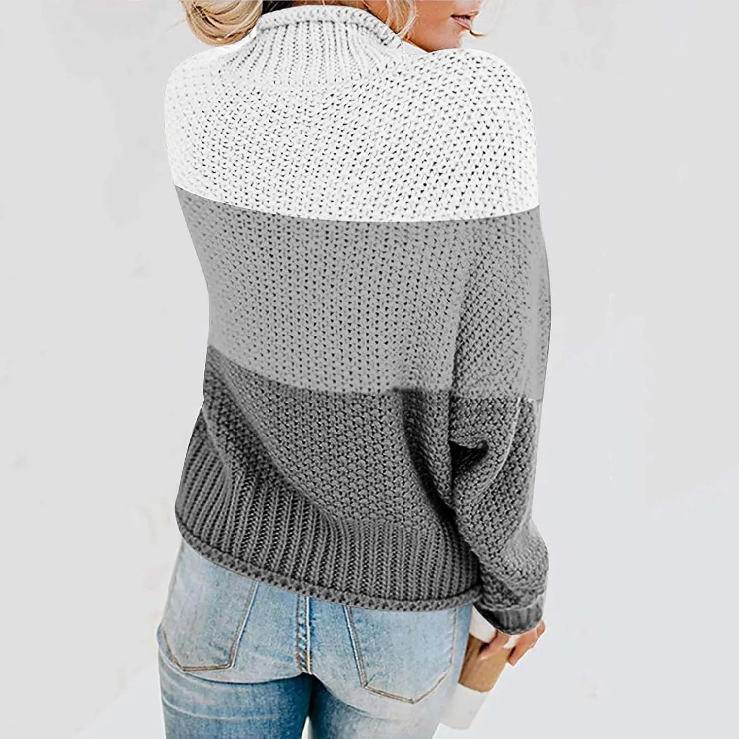 Women's Plus Size 2024 Turtleneck Color Block Long Sleeve Loose Oversized Chunky Knitted Pullover Sweater Jumper Tops