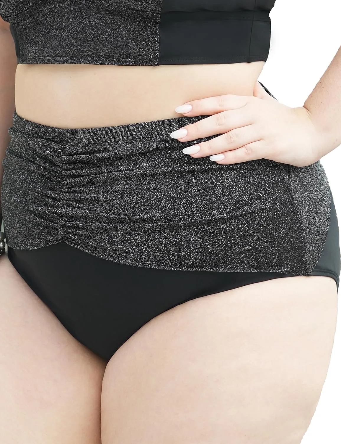 Women's Plus Size Bikini Bottoms Tummy Control Black High Waisted Swim Short Ruched Bathing Suit Bottom Only 2025